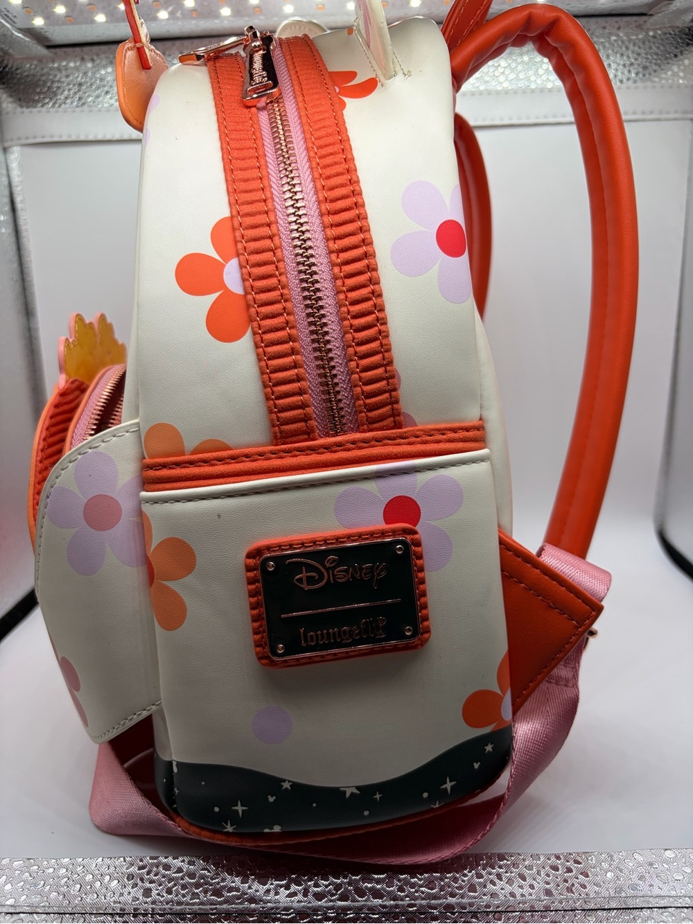 Loungefly Minnie Pumpkin Floral Light-Up Mini-Backpack- White & Orange - Picture 5 of 8